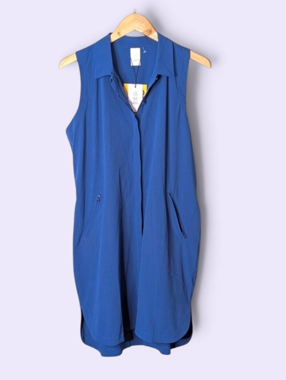 Lole Cobalt Blue Recycled Fiber Button Down Collared Stretch Shirtdress Size L